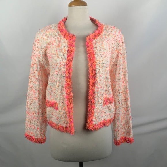ZARA Hot Pink Tweed Cropped Cardigan Blazer - Picture 4 of 13